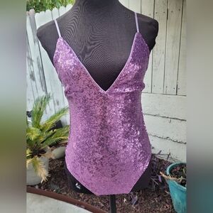 FOR LOVE and LEMONS LAVENDER SEQUIN BODY SUIT size-small